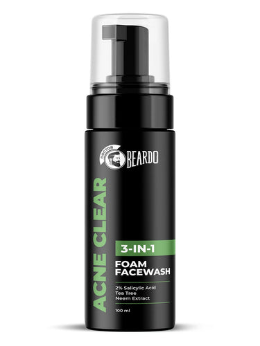 Beardo Acne Clear Foam Face Wash, 100ml | 3-in-1 Face Wash for Acne and Pimples | Anti Acne Face Wash for Men | 2% Salicylic Acid for Acne Prone Skin